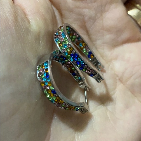 925 Silver Hoop Earring Multi-Color Crystal set - Picture 5 of 5